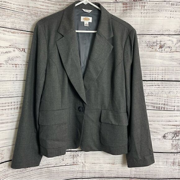 Talbots Blazer womens Size 16 wool blend one button jacket preppy Italian Fabric - Picture 2 of 12